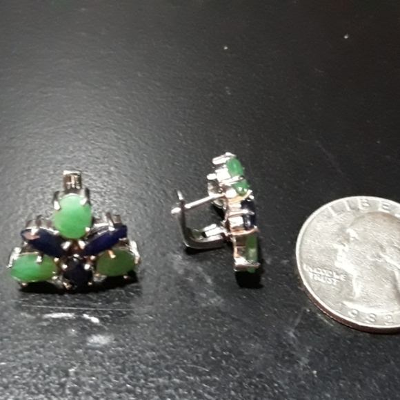 Genuine Emerald and Sapphire Earrings S5 - Picture 2 of 3